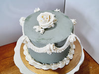 Birthday cake with vintage retro details, 6 inch round, Buttercream with fondant details