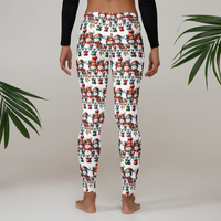 Leggings, flattering cute snowmen winter themed, all over pattern, charming snowman design