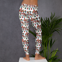 Leggings, flattering cute snowmen winter themed, all over pattern, charming snowman design