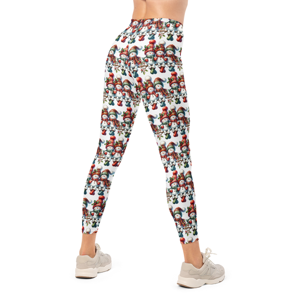 Leggings, flattering cute snowmen winter themed, all over pattern, charming snowman design