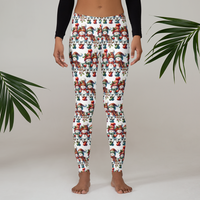 Leggings, flattering cute snowmen winter themed, all over pattern, charming snowman design