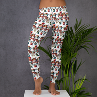 Leggings, flattering cute snowmen winter themed, all over pattern, charming snowman design
