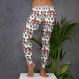 Leggings, flattering cute snowmen winter themed, all over pattern, charming snowman design