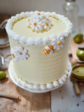 Birthday cake with daisy flowers and bees, 6 inch round, Buttercream with fondant details