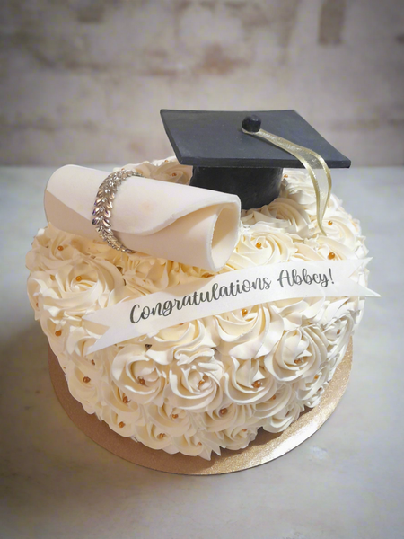 GRADUATION CAKE celebration cake 8 or 10 inch round available, rosettes buttercream covered  cake