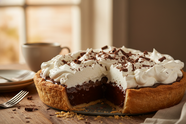 chocolate pie with whipped cream on top