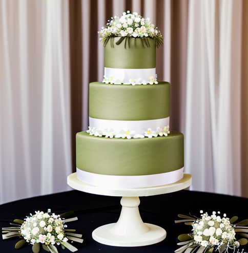 Wedding Cake, wedding cakes, 3 tiers green and white fondant wedding cake with florals, 6 and 8 and 10" inch round tiers