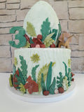 Cake, 8 inch, Dino cake, hidden surprize buttercream,with fondant details