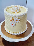 Birthday cake with daisy flowers and bees, 6 inch round, Buttercream with fondant details