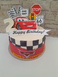 Custom car themed cake, fondant motifs cake, with topper