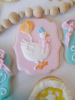 Cake and 1 dozen decorated themed sugar cookies, custom order, one silly Goose themed