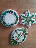 Cookies, Christmas wreath, snowflake cookies, sugar cookies, holiday cookies, hand painted 1 dozen, 12 cookies