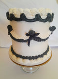 CAKE, birthday cake, round cake, cake, simple vintage look, white with black details