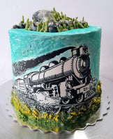 Birthday cake, train cake, railway steam engine themed, 6 inch round