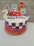 Custom car themed cake, fondant motifs cake, with topper