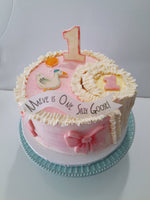 Cake 8" round birthday cake with  One Silly Goose themed