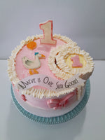 Cake 8" round birthday cake with  One Silly Goose themed
