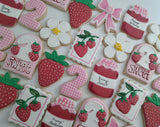 Custom Cookie Order strawberry themed cookies, 1 dozen custom cookies