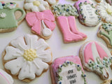 Cookies, garden spring flower set baby shower cookies, 1 dozen, baby shower,