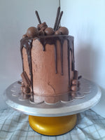 Cake, Decadent chocolate cake,  6 inch round, drip and candy bars topped