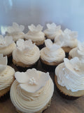 Cupcakes, by the dozen, 1 dozen, white wedding cupcakes with hand shaped gumpaste flower