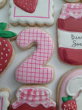 Custom Cookie Order strawberry themed cookies, 1 dozen custom cookies