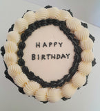 CAKE, birthday cake, round cake, cake, simple vintage look, white with black details
