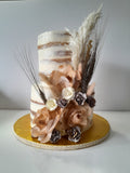 BOHO WEDDING CAKE, 2 TIER Floral cake 8"/6" tiers, wedding BOHO STYLE, rustic cake  round, buttercream covered