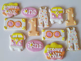 groovy one cookie set, first birthday cookies, by 23sweets.com