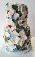 Floral impressionistic CUSTOM WEDDING CAKE, flower palette knife style cake.
