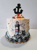 Birthday cake, lighthouse cake, ocean themed, 6 inch round