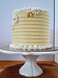 Birthday cake with daisy flowers and bees, 6 inch round, Buttercream with fondant details