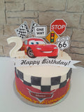 Custom car themed cake, fondant motifs cake, with topper