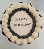 CAKE, birthday cake, round cake, cake, simple vintage look, white with black details