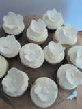 Cupcakes, by the dozen, 1 dozen, white wedding cupcakes with hand shaped gumpaste flower
