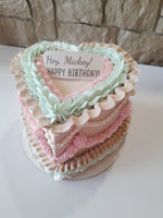 CAKE, birthday cake, heart cake, 6 inch vintage style cake