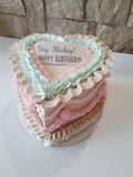 CAKE, birthday cake, heart cake, 6 inch vintage style cake