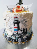 Birthday cake, lighthouse cake, ocean themed, 6 inch round