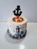 Birthday cake, lighthouse cake, ocean themed, 6 inch round