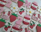 Custom Cookie Order strawberry themed cookies, 1 dozen custom cookies