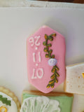 Cookies Bridal/ wedding pink , sage green with gold accents floral, wildflowers,  COOKIES  royal icing DECORATED -COOKIES)