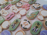 Cookies Bridal/ wedding pink , sage green with gold accents floral, wildflowers,  COOKIES  royal icing DECORATED -COOKIES)