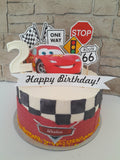 Custom car themed cake, fondant motifs cake, with topper
