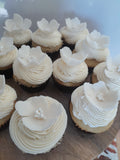 Cupcakes, by the dozen, 1 dozen, white wedding cupcakes with hand shaped gumpaste flower