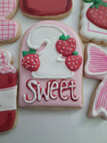 Custom Cookie Order strawberry themed cookies, 1 dozen custom cookies