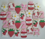Custom Cookie Order strawberry themed cookies, 1 dozen custom cookies