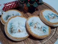 Cookies, Winter themed edible Image COOKIES (any image/ logo) royal icing DECORATED -COOKIES, 1 dozen cookies, Barn cookies, Snowy Church cookies, yesteryear cookies