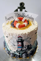 Birthday cake, lighthouse cake, ocean themed, 6 inch round