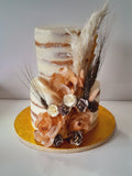 BOHO WEDDING CAKE, 2 TIER Floral cake 8"/6" tiers, wedding BOHO STYLE, rustic cake  round, buttercream covered