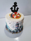 Birthday cake, lighthouse cake, ocean themed, 6 inch round